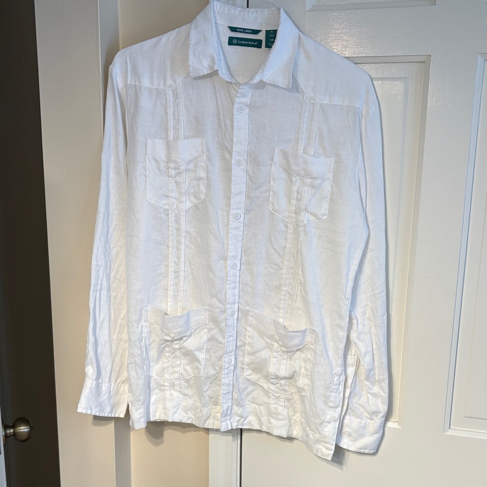 Cubavera White Linen Button-Up Shirt-Small